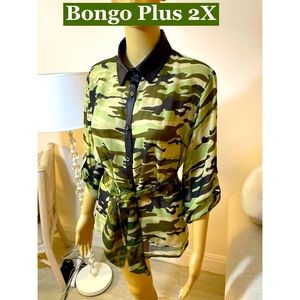 Bongo Plus, Sheer Vegan Leather Trim Blouse Sz 2x